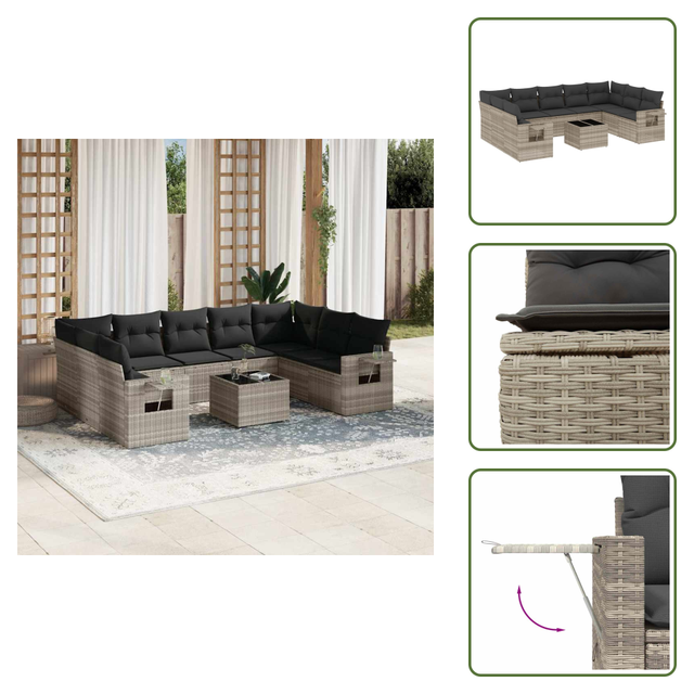 Vidaxl 10-tlg. Garten-sofagarnitur Mit Kissen Hellgrau Poly Rattan
