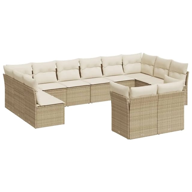 vidaXL 12-tlg Garten-Sofagarnitur mit Kissen Beige Poly Rattan Modell 4