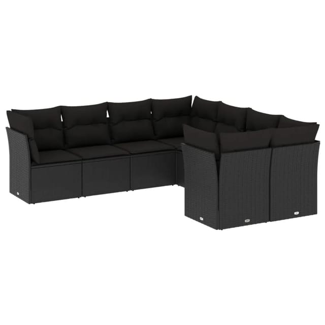 vidaXL 8-tlg Garten-Sofagarnitur mit Kissen Schwarz Poly Rattan Modell 9