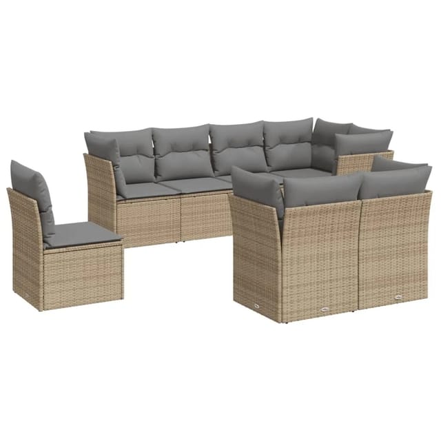 vidaXL 8-tlg Garten-Sofagarnitur mit Kissen Beige Poly Rattan Modell 1