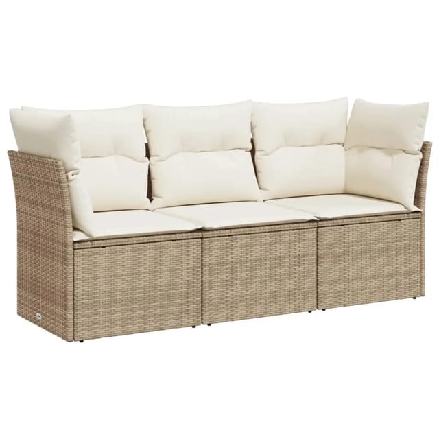 vidaXL 3-tlg Garten-Sofagarnitur mit Kissen Beige Poly Rattan Modell 7