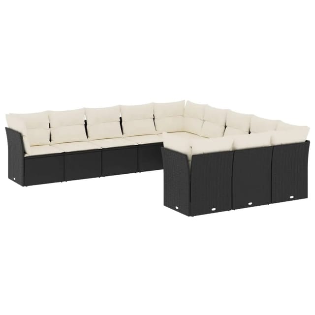 vidaXL 11-tlg Garten-Sofagarnitur mit Kissen Schwarz Poly Rattan Modell 35