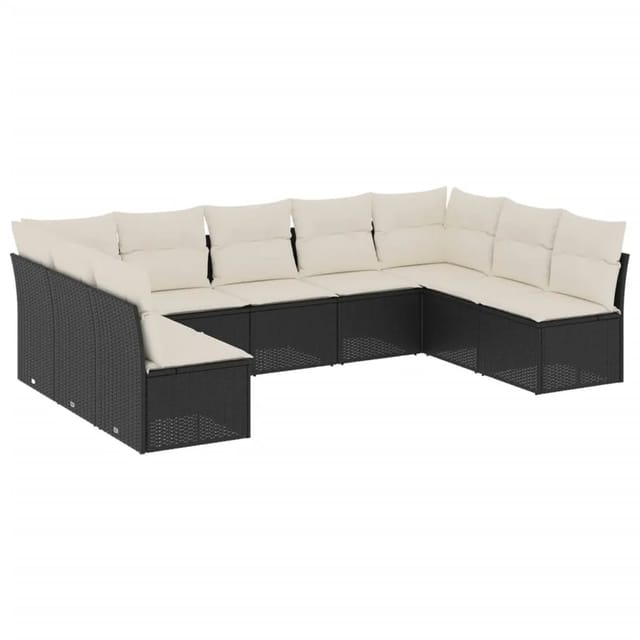 vidaXL 9-tlg Garten-Sofagarnitur mit Kissen Schwarz Poly Rattan Modell 156