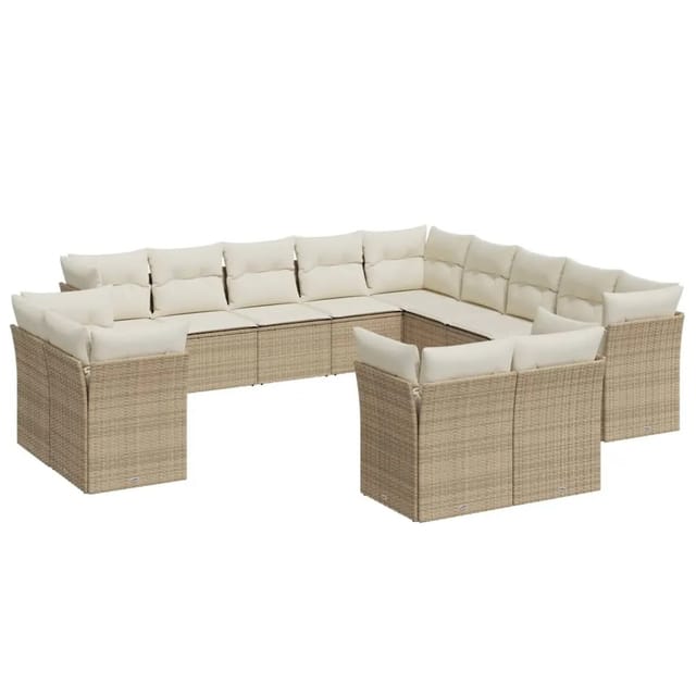 vidaXL 13-tlg Garten-Sofagarnitur mit Kissen Beige Poly Rattan Modell 18
