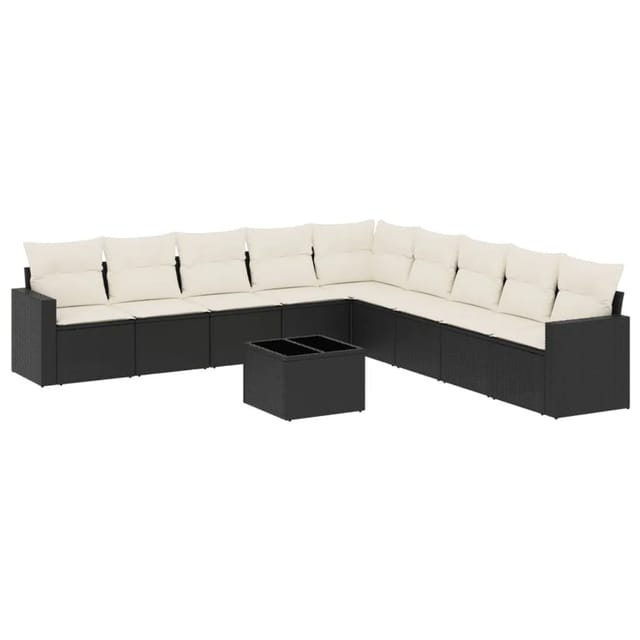 vidaXL 10-tlg Garten-Sofagarnitur mit Kissen Schwarz Poly Rattan Modell 2