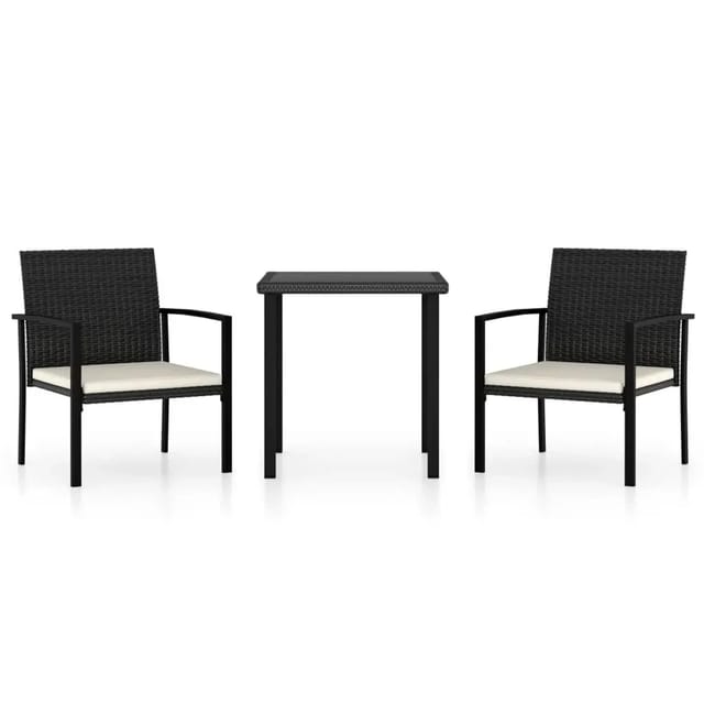 vidaXL 3-tlg Garten-Essgruppe Poly Rattan Schwarz Modell 5