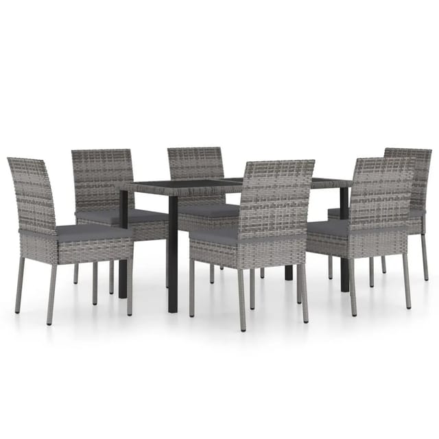 vidaXL 7-tlg Garten-Essgruppe Poly Rattan Grau Modell 1