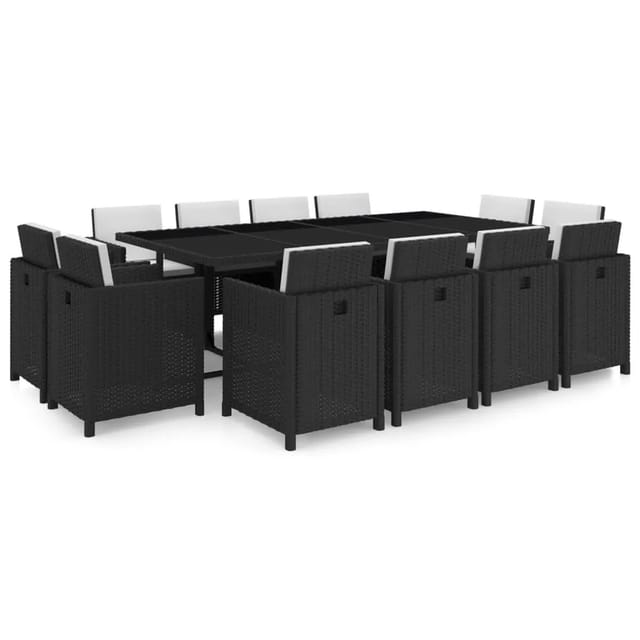 vidaXL 13-tlg Garten-Essgruppe mit Auflagen Poly Rattan Schwarz Modell 2