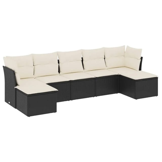 vidaXL 7-tlg Garten-Sofagarnitur mit Kissen Schwarz Poly Rattan Modell 53