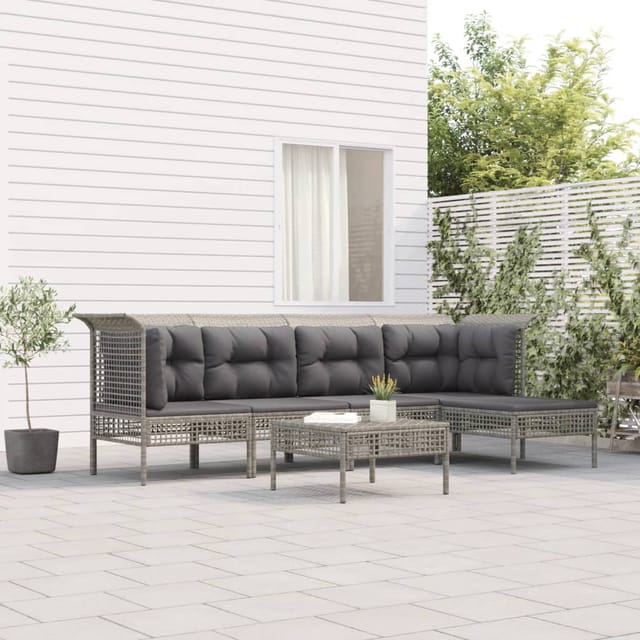 vidaXL 6-tlg Garten-Lounge-Set mit Kissen Grau Poly Rattan Modell 53