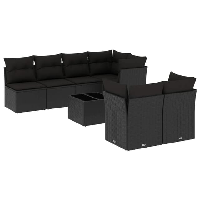 vidaXL 8-tlg Garten-Sofagarnitur mit Kissen Schwarz Poly Rattan Modell 57