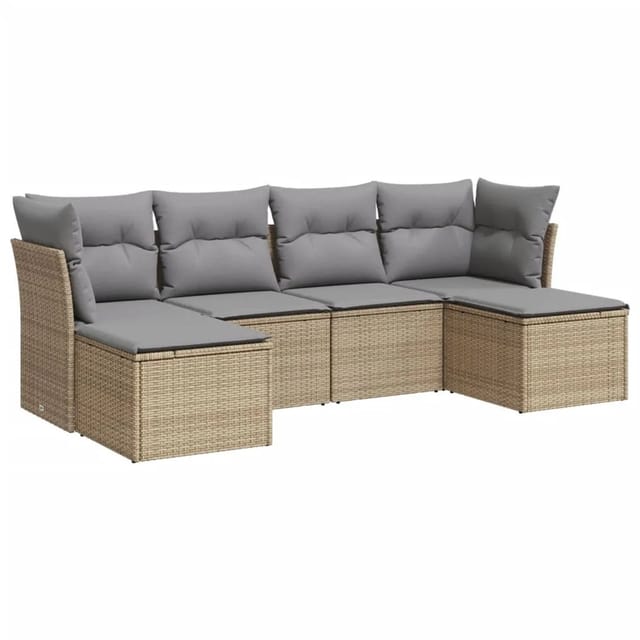 vidaXL 6-tlg Garten-Sofagarnitur mit Kissen Beige Poly Rattan Modell 7