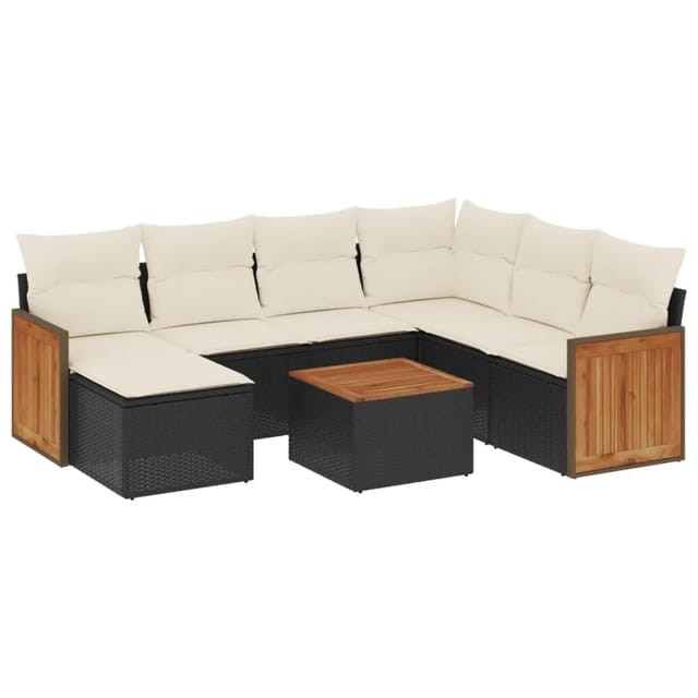 vidaXL 8-tlg Garten-Sofagarnitur mit Kissen Schwarz Poly Rattan Modell 126