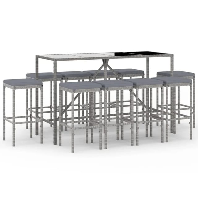 vidaXL 11-tlg Gartenbar-Set mit Kissen Grau Poly Rattan Modell 1