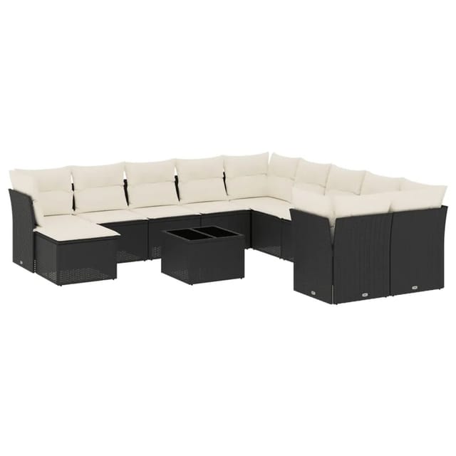 vidaXL 12-tlg Garten-Sofagarnitur mit Kissen Schwarz Poly Rattan Modell 32