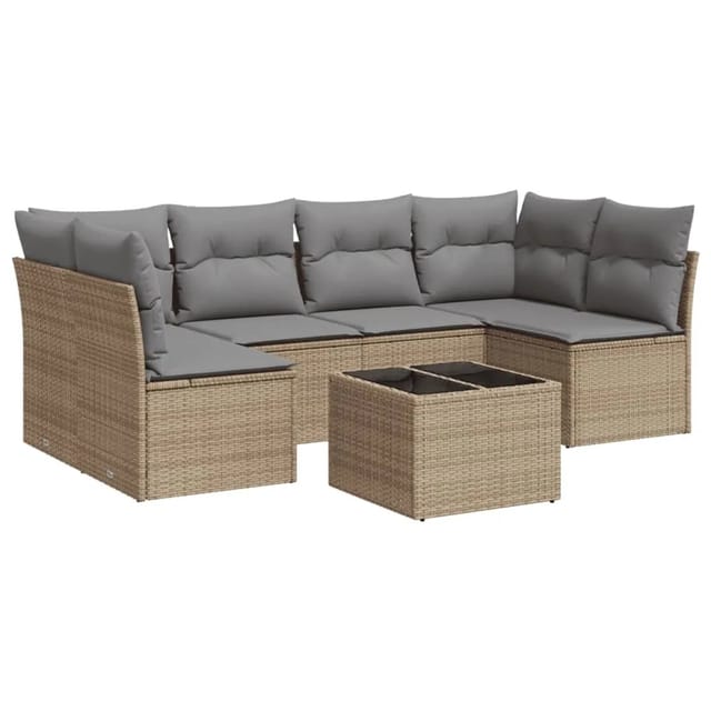 vidaXL 7-tlg Garten-Sofagarnitur mit Kissen Beige Poly Rattan Modell 73