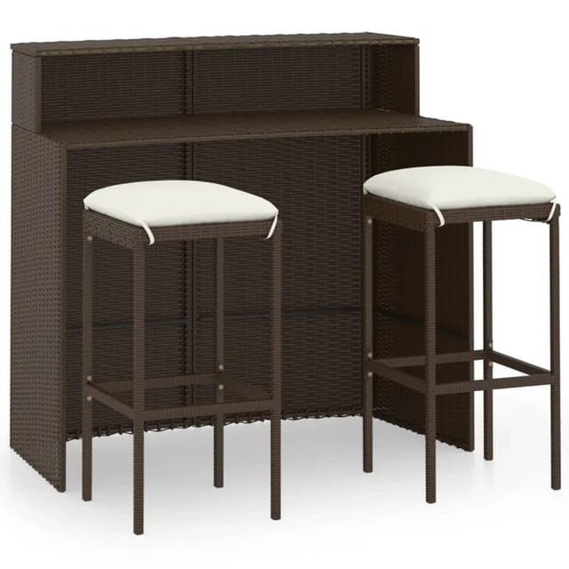 vidaXL 3-tlg Gartenbar-Set mit Kissen Braun Modell 1
