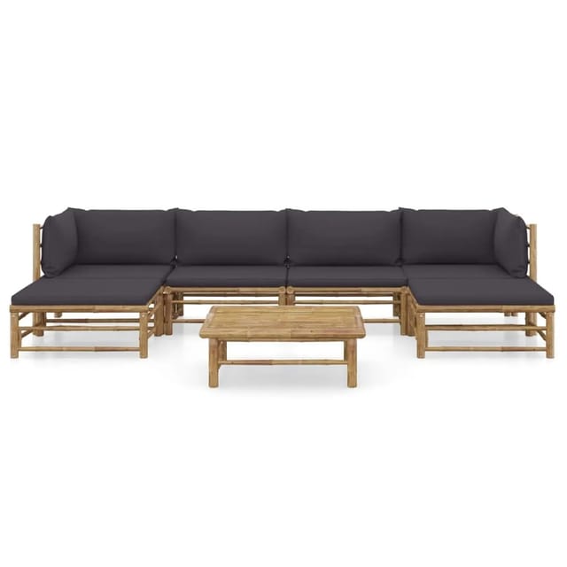 vidaXL 7-tlg Garten-Lounge-Set mit Dunkelgrauen Kissen Bambus Modell 3