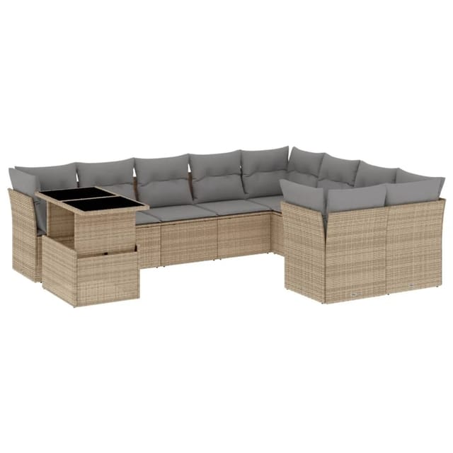 vidaXL 10-tlg Garten-Sofagarnitur mit Kissen Beige Poly Rattan Modell 235