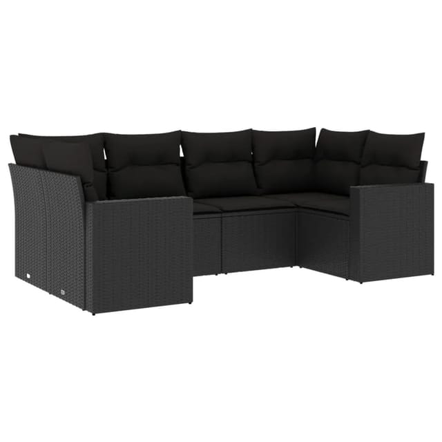 vidaXL 6-tlg Garten-Sofagarnitur mit Kissen Schwarz Poly Rattan Modell 41