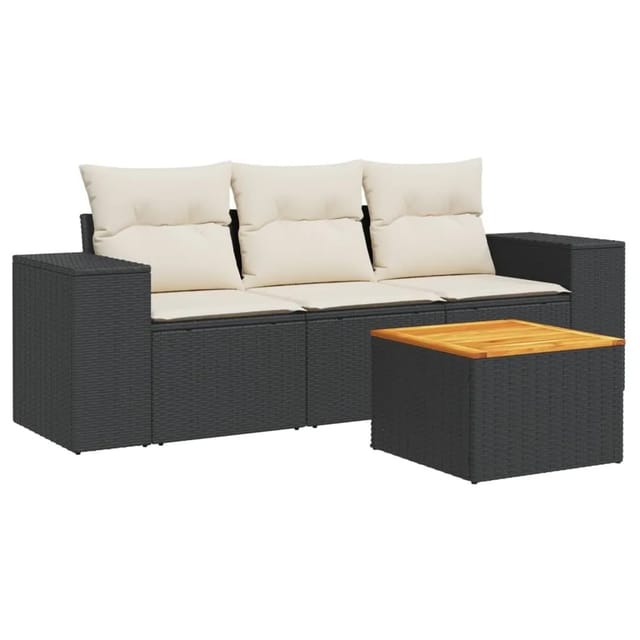 vidaXL 4-tlg Garten-Sofagarnitur mit Kissen Schwarz Poly Rattan Modell 5