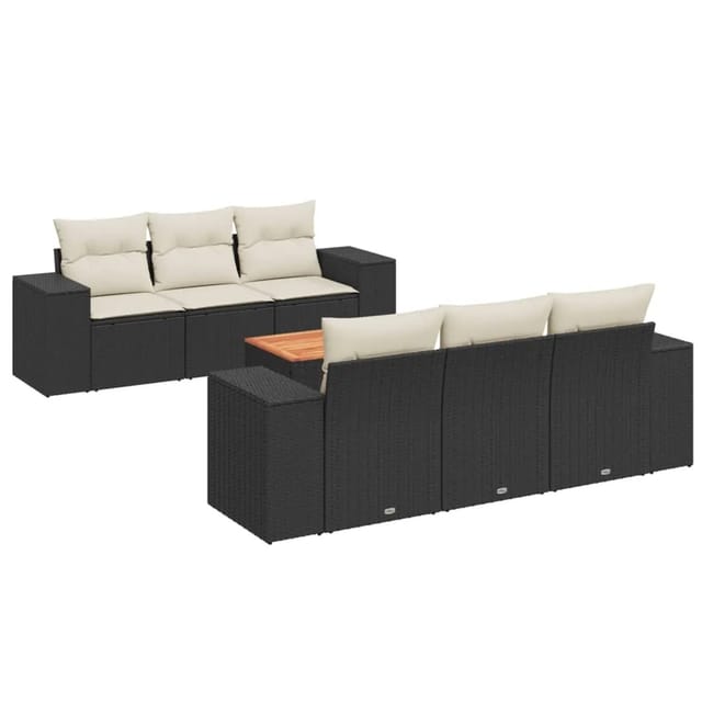 vidaXL 7-tlg Garten-Sofagarnitur mit Kissen Schwarz Poly Rattan Modell 14