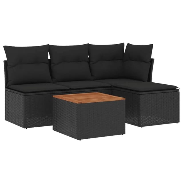 vidaXL 5-tlg Garten-Sofagarnitur mit Kissen Schwarz Poly Rattan Modell 61