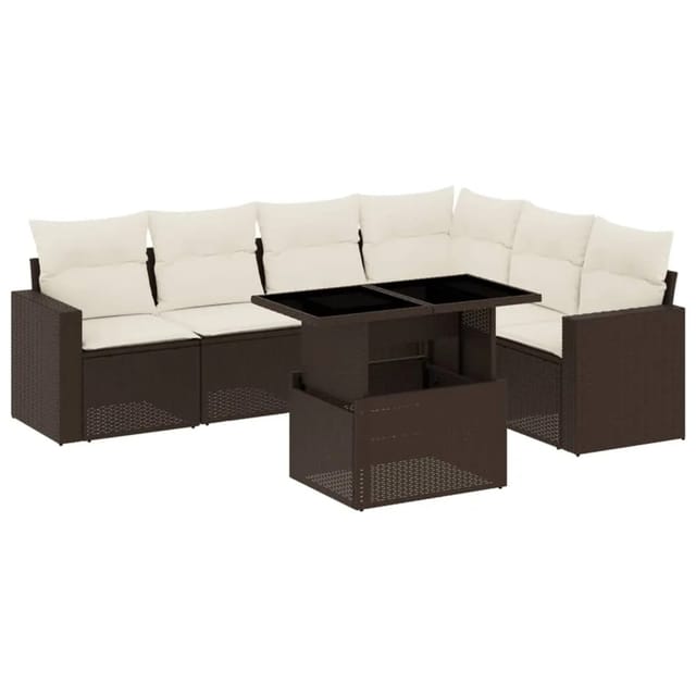 vidaXL 7-tlg Garten-Sofagarnitur mit Kissen Braun Poly Rattan Modell 13