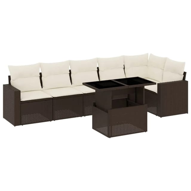 vidaXL 7-tlg Garten-Sofagarnitur mit Kissen Braun Poly Rattan Modell 18