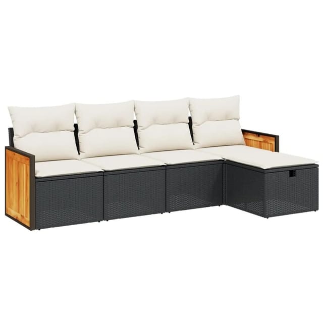 vidaXL 5-tlg Garten-Sofagarnitur mit Kissen Schwarz Poly Rattan Modell 79