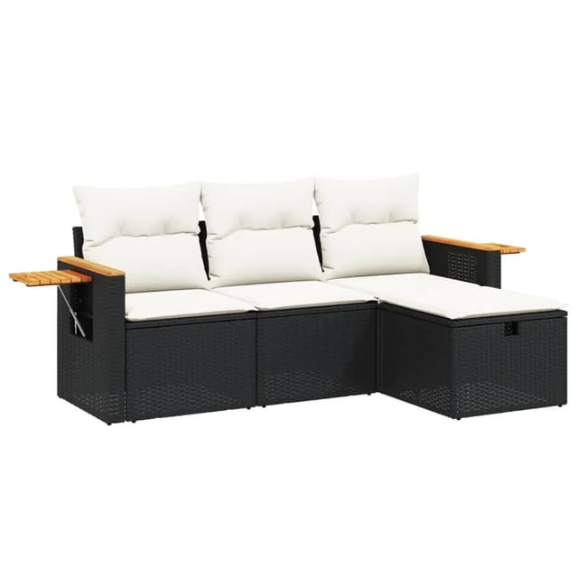 vidaXL 4-tlg Garten-Sofagarnitur mit Kissen Schwarz Poly Rattan Modell 43