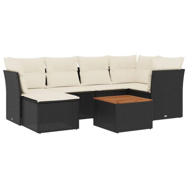 vidaXL 7-tlg Garten-Sofagarnitur mit Kissen Schwarz Poly Rattan Modell 174