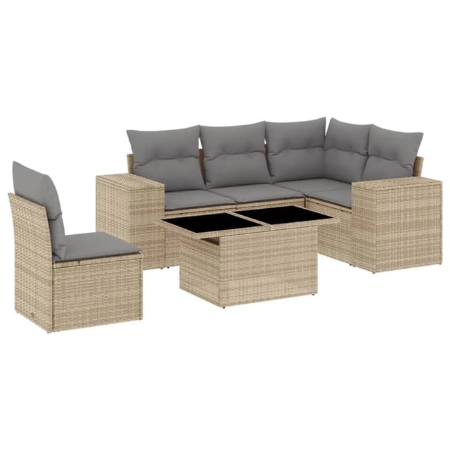 vidaXL 6-tlg Garten-Sofagarnitur mit Kissen Beige Poly Rattan Modell 347