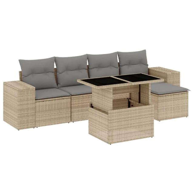vidaXL 6-tlg Garten-Sofagarnitur mit Kissen Beige Poly Rattan Modell 345