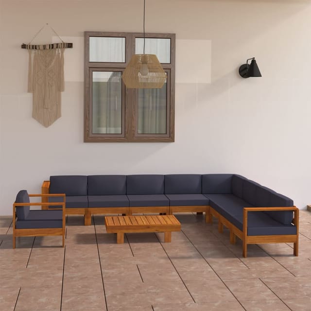 vidaXL 10-tlg Garten-Lounge-Set mit Dunkelgrauen Auflagen Akazienholz Modell 1