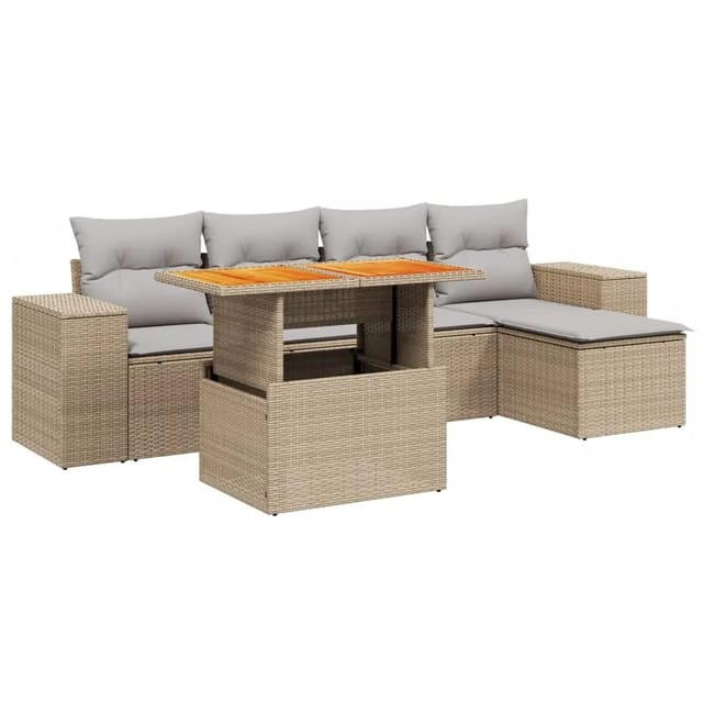 vidaXL 6-tlg Garten-Sofagarnitur mit Kissen Beige Poly Rattan Modell 356