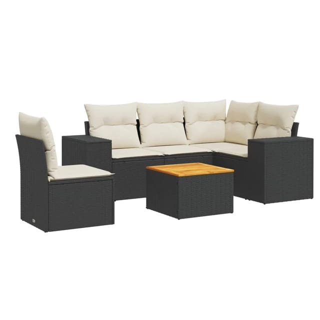 vidaXL 6-tlg Garten-Sofagarnitur mit Kissen Schwarz Poly Rattan Modell 232