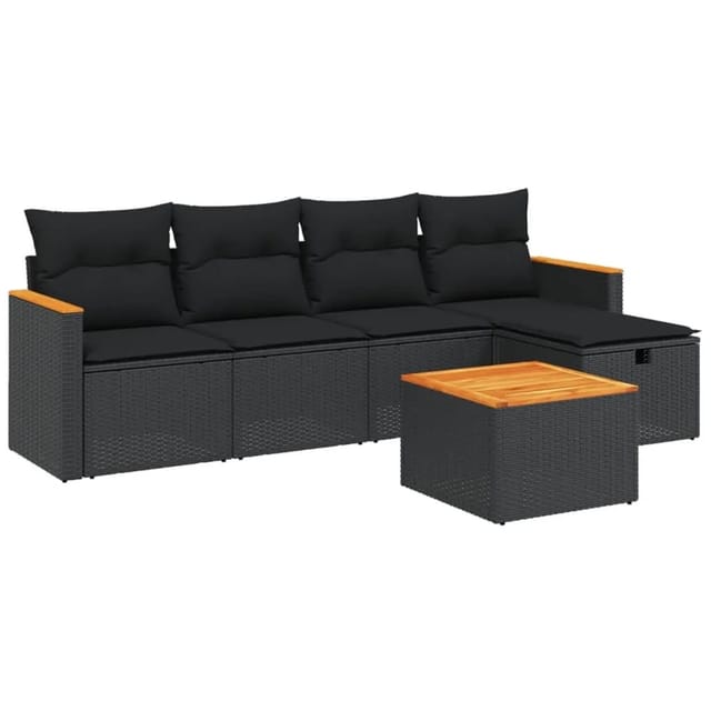 vidaXL 6-tlg Garten-Sofagarnitur mit Kissen Schwarz Poly Rattan Modell 143