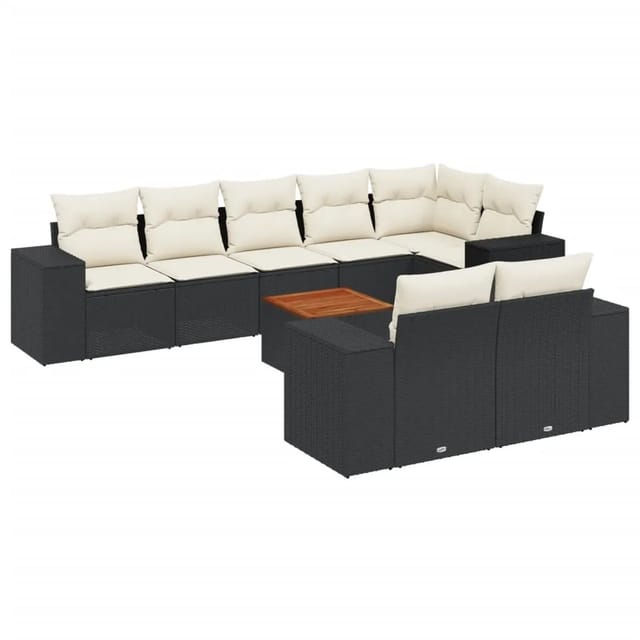vidaXL 9-tlg Garten-Sofagarnitur mit Kissen Schwarz Poly Rattan Modell 94