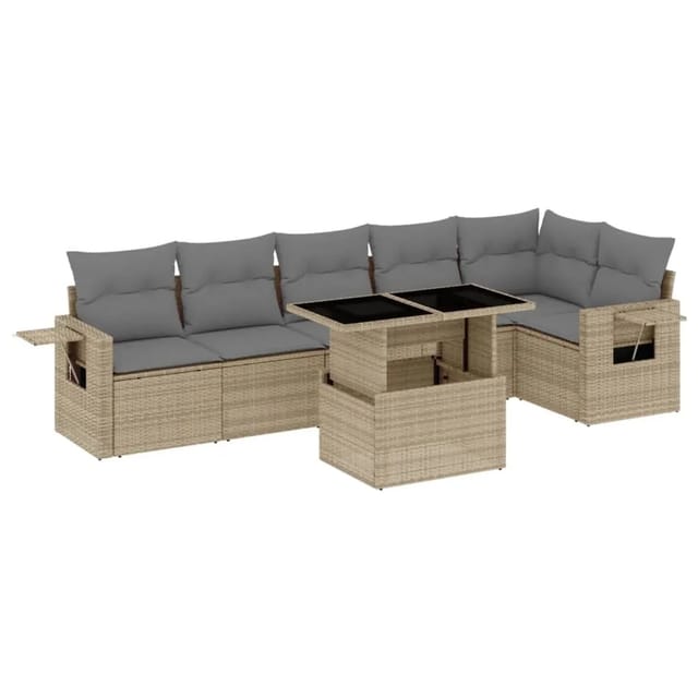 vidaXL 7-tlg Garten-Sofagarnitur mit Kissen Beige Poly Rattan Modell 338