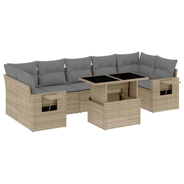 vidaXL 8-tlg Garten-Sofagarnitur mit Kissen Beige Poly Rattan Modell 288