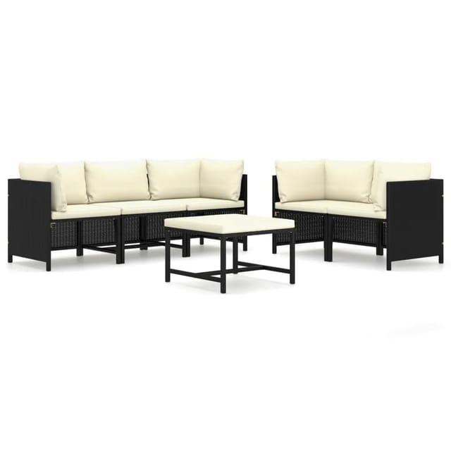 vidaXL 6-tlg Garten-Lounge-Set mit Kissen Poly Rattan Schwarz Modell 10