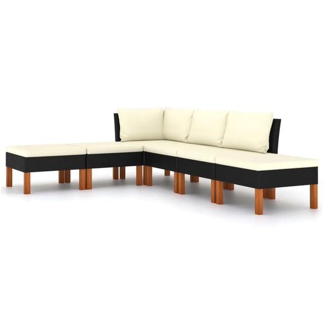 vidaXL 6-tlg Garten-Lounge-Set mit Kissen Poly Rattan Schwarz Modell 4
