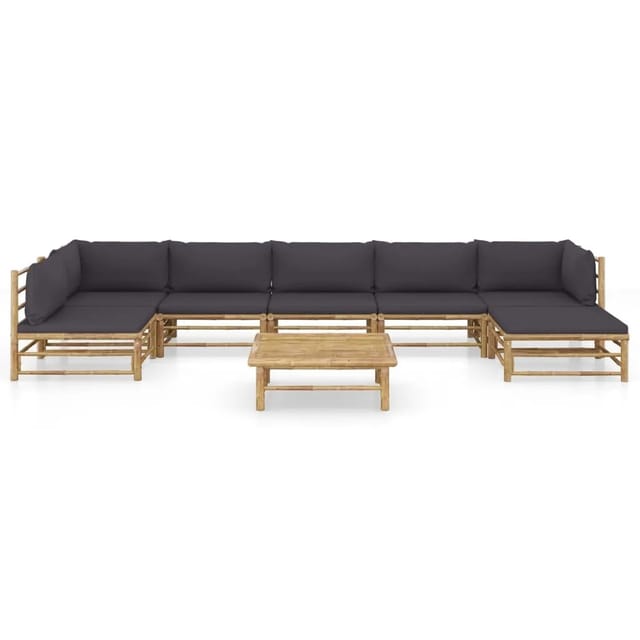 vidaXL 8-tlg Garten-Lounge-Set mit Dunkelgrauen Kissen Bambus Modell 3