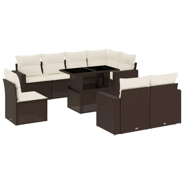 vidaXL 9-tlg Garten-Sofagarnitur mit Kissen Braun Poly Rattan Modell 8
