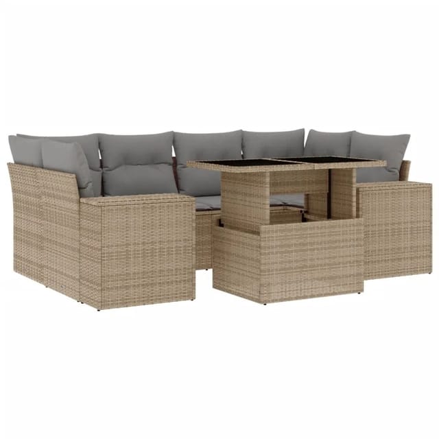 vidaXL 7-tlg Garten-Sofagarnitur mit Kissen Beige Poly Rattan Modell 343