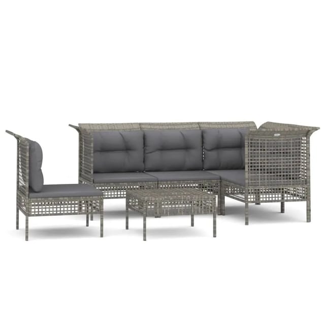 vidaXL 6-tlg Garten-Lounge-Set mit Kissen Grau Poly Rattan Modell 62