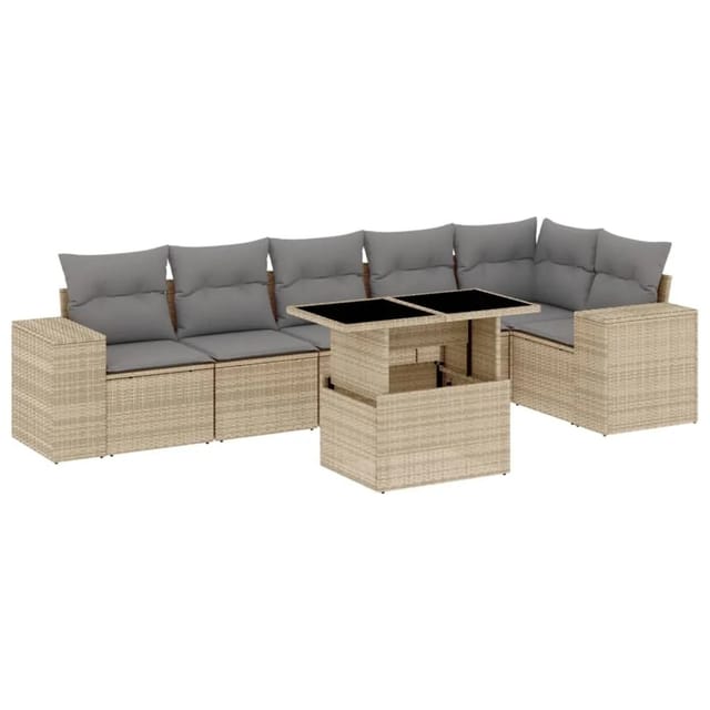 vidaXL 7-tlg Garten-Sofagarnitur mit Kissen Beige Poly Rattan Modell 375