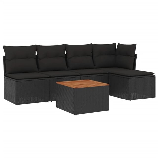 vidaXL 6-tlg Garten-Sofagarnitur mit Kissen Schwarz Poly Rattan Modell 97
