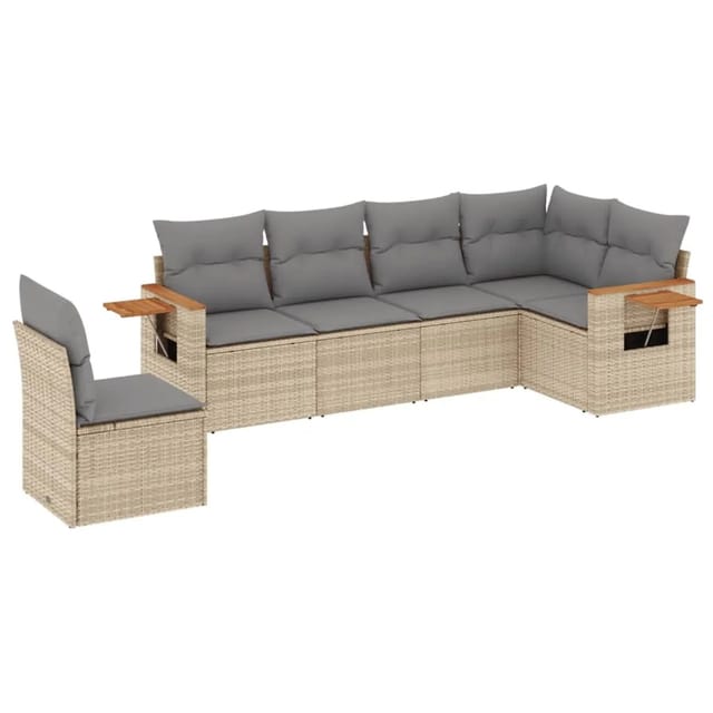 vidaXL 6-tlg Garten-Sofagarnitur mit Kissen Beige Poly Rattan Modell 109